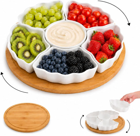 Porcelain Divided Serving Dishes, Relish Tray, 12'' Serving Tray and Platter with 6 Removable Compartment, for Party, Kitchen Decor, for Chips and Dip, Fruits, and Condiment