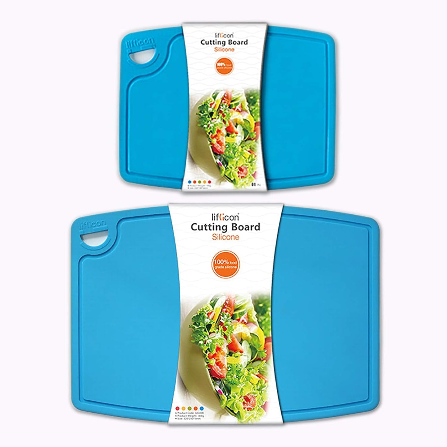 Liflicon Thick Cutting Boards for Kitchen Silicone Chopping Board Set of 2 Mid 12.6'' x 9.1”,Mini 9.1”x7.1” Non-slip Deep Drip Juice Groove Easy Grip Handle,Dishwasher Safe-Red