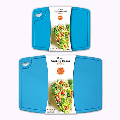 Liflicon Thick Cutting Boards for Kitchen Silicone Chopping Board Set of 2 Mid 12.6'' x 9.1”,Mini 9.1”x7.1” Non-slip Deep Drip Juice Groove Easy Grip Handle,Dishwasher Safe-Red