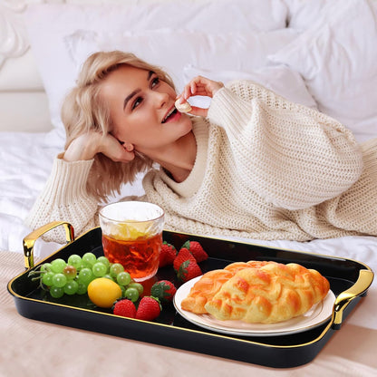 Rtteri Set of 6 Serving Platters with Handles 18.3/16.73/14.8 Inch Large Rectangular Trays, Reusable Pet Plastic for Entertaining, Dinner Parties, Weddings(Round Beads Handles,White)