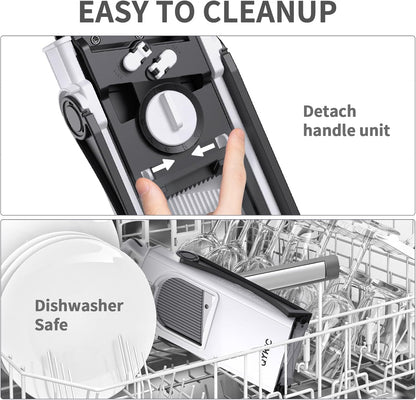 8 in 1 Mandoline Slicer for Kitchen, Vegetable Chopper, Potato Slicer, Fry Cutter Onion Chopper with Drain Basket Food Container with Lid, Stainless Steel Cheese Grater for Quick Meal Pre (Black)
