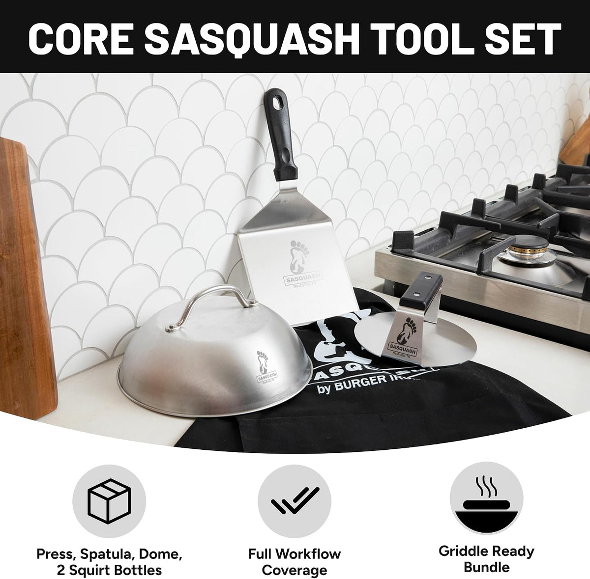 Sasquash Burger Smasher - One Piece Fully Welded Smash Burger Press, 6 Inch
