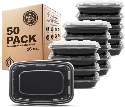 Freshware Meal Prep Containers [50 Pack] 1 Compartment with Lids, Food Storage Containers, Bento Box, BPA Free, Stackable, Microwave/Dishwasher/Freezer Safe (28 oz)