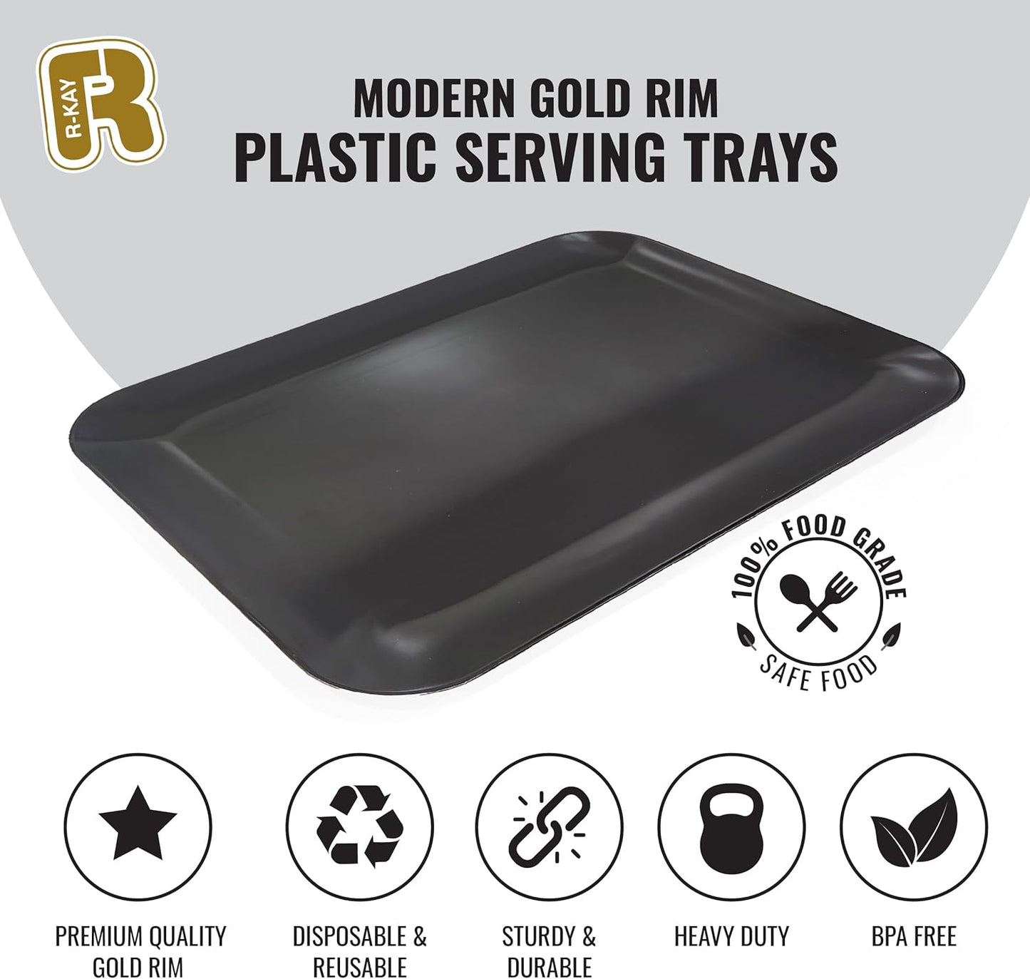 R-kay 3 Pack White Plastic Serving Trays for Party - Rectangular, 8 by 11 in, Heavy Duty Dessert Trays for Food