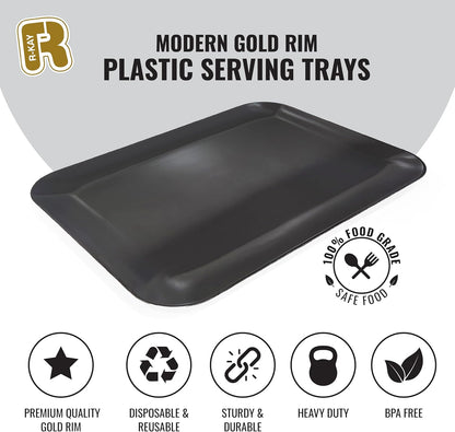R-kay 3 Pack White Plastic Serving Trays for Party - Rectangular, 8 by 11 in, Heavy Duty Dessert Trays for Food