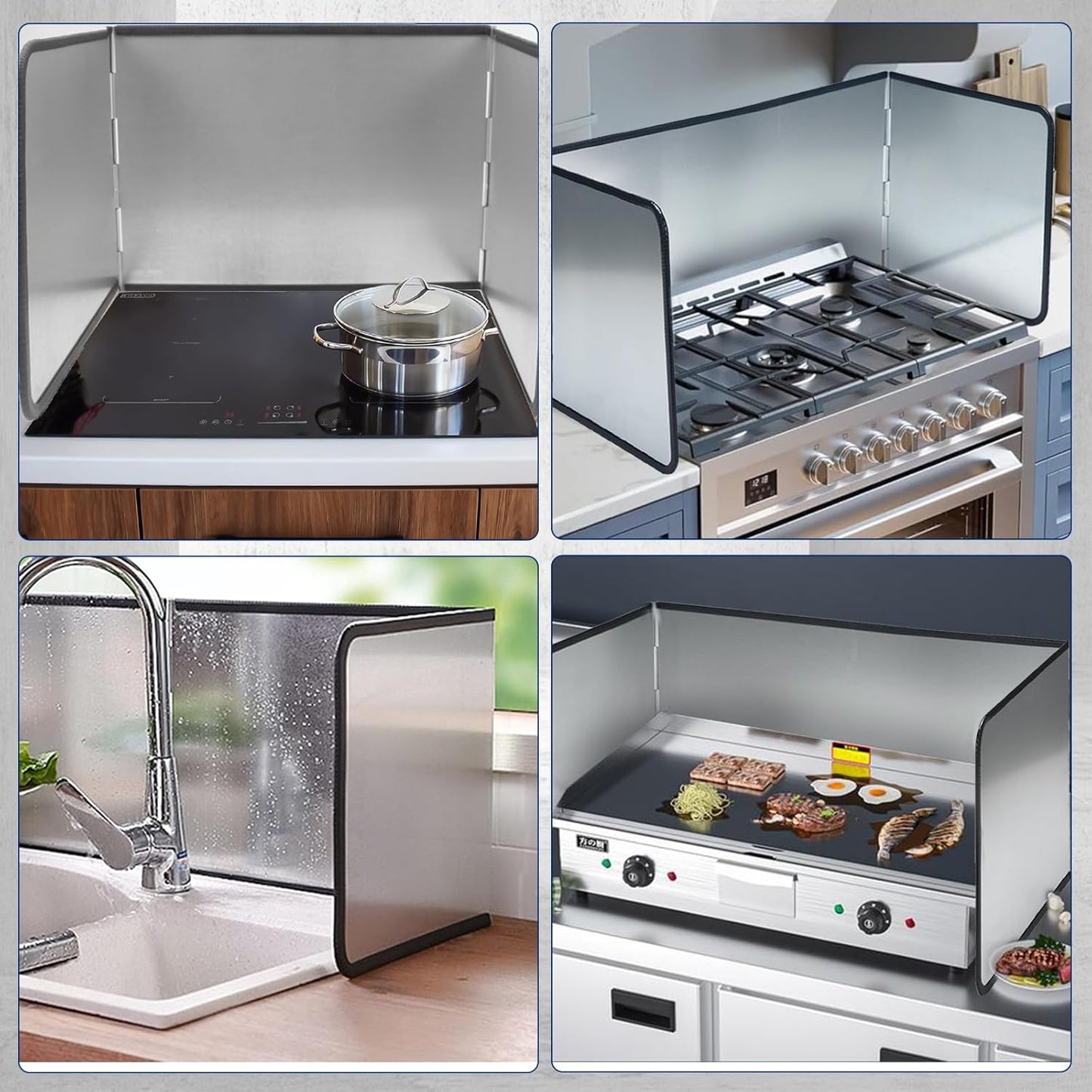 3 Sided Splatter Guard,Foldable Stainless Steel Oil Splatter Screens for Frying,Oil Splash Insulation Board,Nonstick Oil Splatter Guard Stove Heat Insulation Board for Cooking