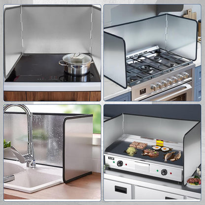 3 Sided Splatter Guard,Foldable Stainless Steel Oil Splatter Screens for Frying,Oil Splash Insulation Board,Nonstick Oil Splatter Guard Stove Heat Insulation Board for Cooking