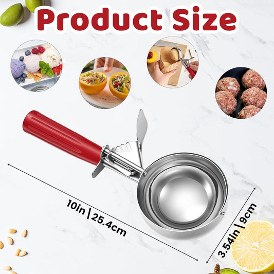 8 Ounce Portion Scoops Ice Cream Scooper with Trigger Stainless Steel Portion Control Scoop for Restaurant, Baking Food, Cookie Dough, Cupcake Batter (Red)