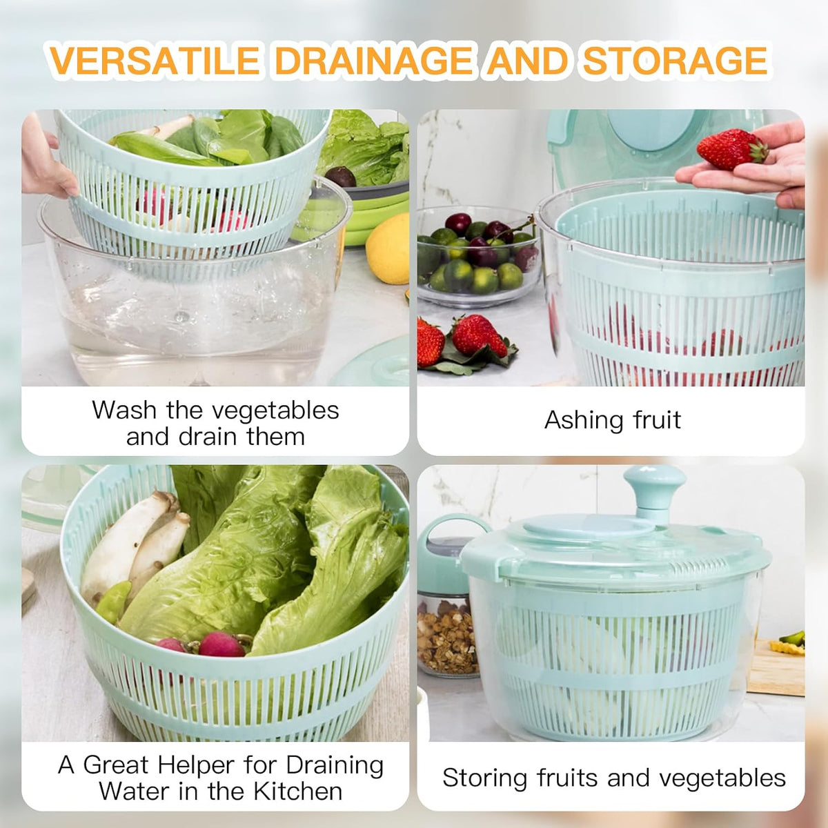 Large Salad Spinner,6.3QT Lettuce Spinner, Salad Dryer for Washing, Spinning, and Draining Greens, Fruits, and Vegetables