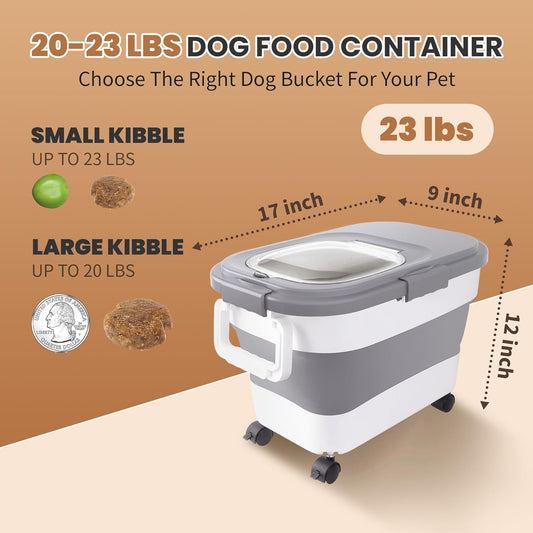 23-25 Lbs Airtight Dog Food Storage Container,Collapsible Dog Food Container with Lid,Wheels,Handle,Large Pet food storage Container with Scoop,Small Food Container for Dog Cat