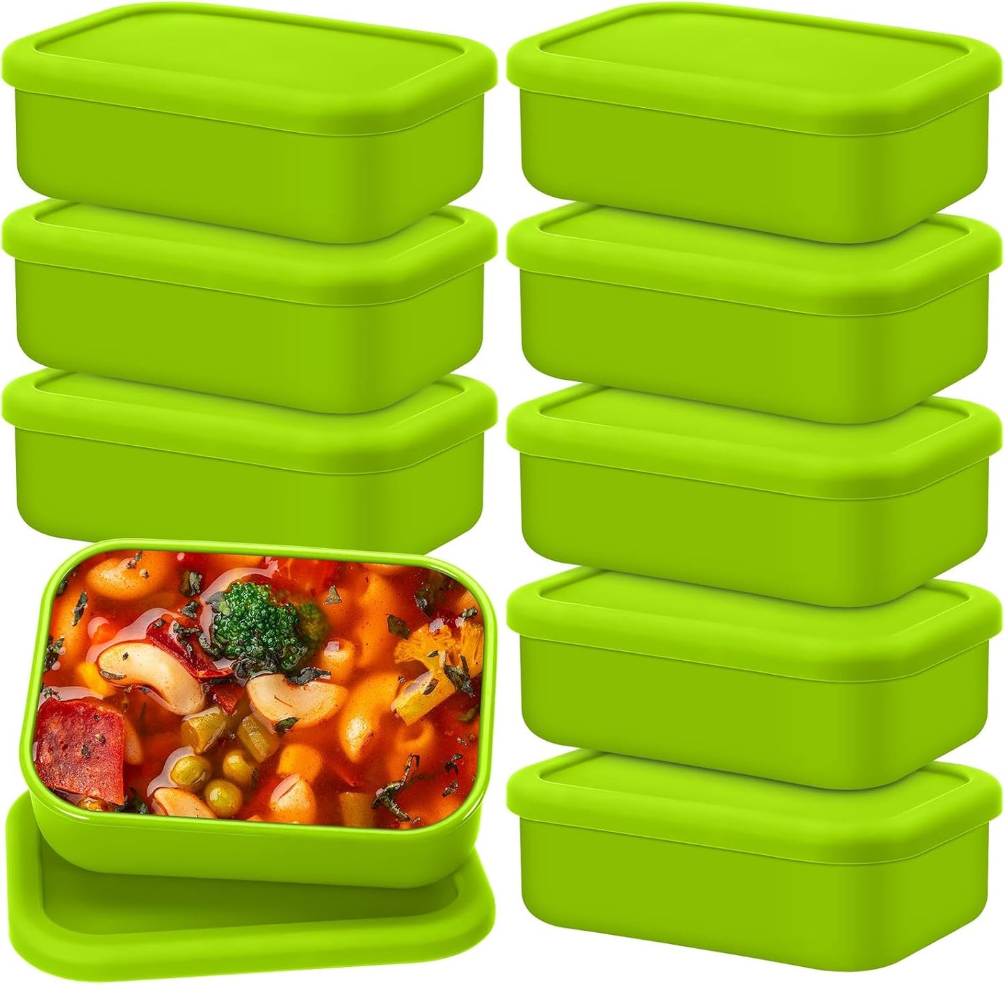 Nuogo 8 Pcs 2 Cup Silicone Freezer Trays with Lid Silicone Soup Freezer Molds Rectangle Soup Containers Reusable Food Preserving Tray Freezing Ice Trays for Soups Sauces Stews(Blue)