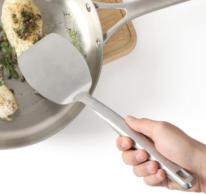 Calphalon Slotted Turner, Kitchen Flipping Spatula, Slotted Spatula, Stainless Steel Turner with Silicone Heat Resistance Handle, Nonstick-Safe Spatula for Draining and Flipping (Navy)
