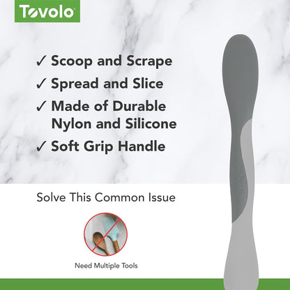 Tovolo Scoop and Spread Large Dual End Silicone Sandwich Spreader Tool with Nylon Handle, BPA Free Dishwasher Safe Silicone and Nylon Tool for Spreading and Scooping, Cayenne Red and Oyster Gray