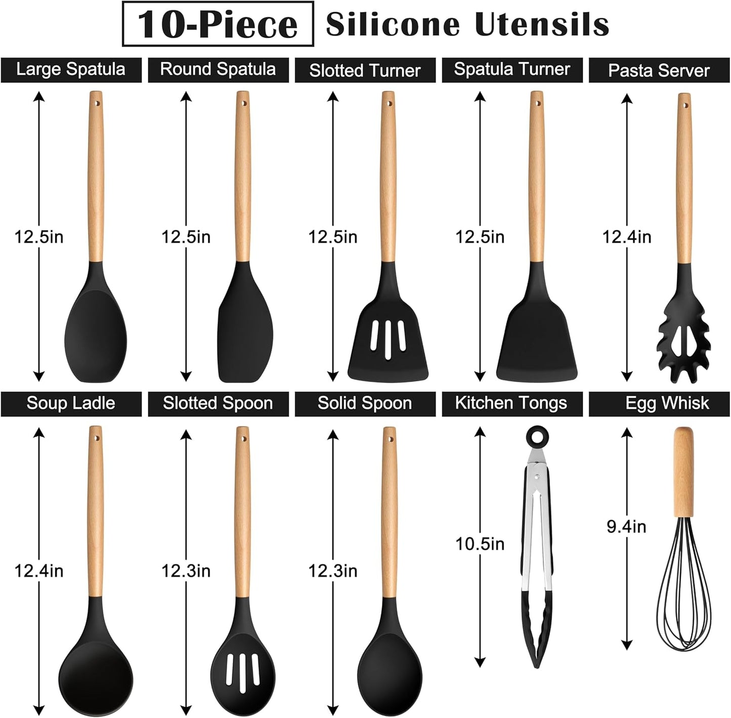 E-far Silicone Cooking Utensils Set, 5-Piece Kitchen Utensils Set with Wooden Handle for Cooking, Silicone Kitchen Nonstick Tools Spatula Turner Slotted Spoons, Nontoxic & Heat Resistant-Khaki