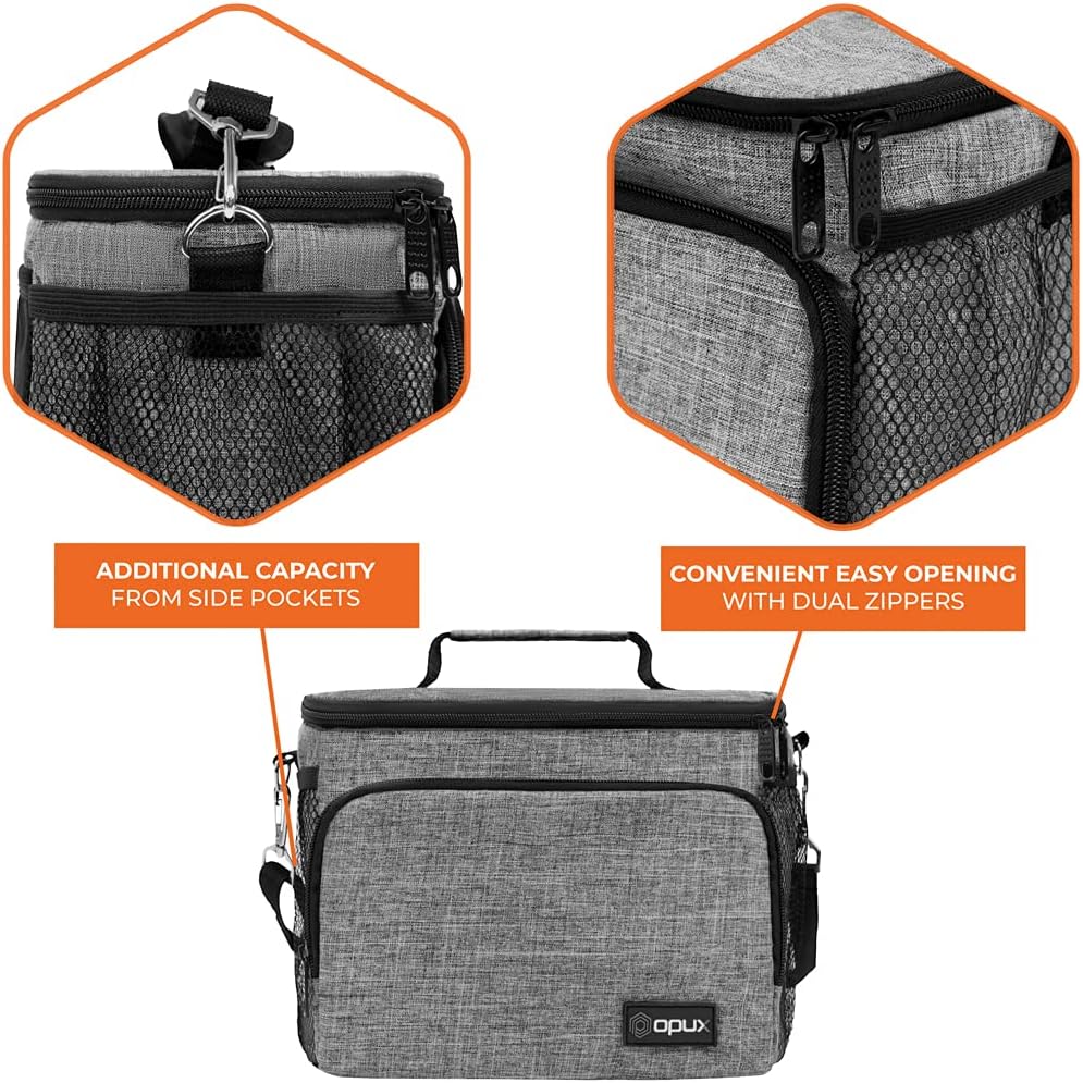 opux Insulated Lunch Bag for Men Women, Large Dual Compartment Cooler Bag, Soft Two Deck Lunch Box for Work School Picnic, Leakproof Lunch Tote with Shoulder Strap for Kid Adult (Purple, Double Deck)