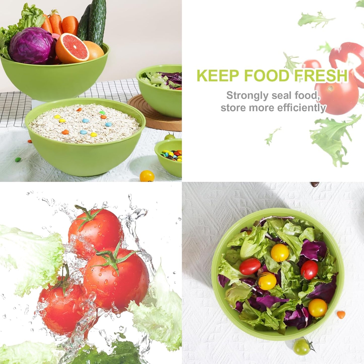 BoxedHome BPA Free Plastic Round Mixing Bowl with Lids, 12 Pack Nesting Bowls with Lids Set, Microwave and Dishwasher Safe Prep & Serving Bowls Great for Mixing, Baking, Serving (pinkish green, 12pcs)
