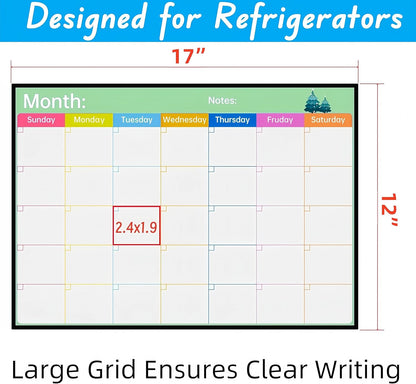 Magnetic Calendar Combo Set – 17x12” Magnetic Monthly & Weekly Dry Erase Calendar for Fridge, Family and Classroom Planning, Includes 3 Markers and Eraser