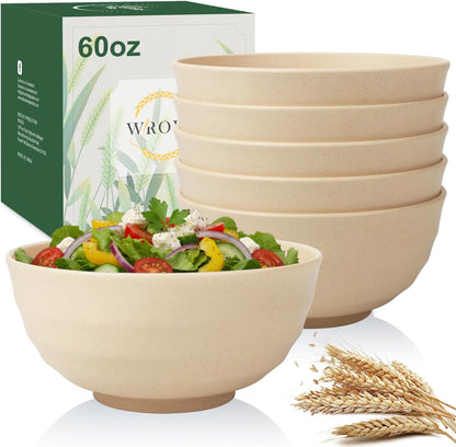 Wrova Wheat Straw Bowls for Kitchen set of 6,Anti-Scald Thick Soup Bowls 40oz,Microwave and Dishwasher Safe Bowl Sets, Unbreakable Cereal Bowl Sets. Vibrant Series
