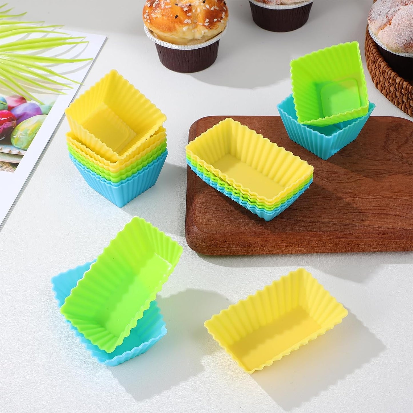 HOMSFOU 18 pack Silicone Cupcake Liners, Reusable Silicone Muffin Cups Silicone Cupcake Molds Lunch Box Dividers Rectangular Square, W14403YQ0NJUJRJ2832N