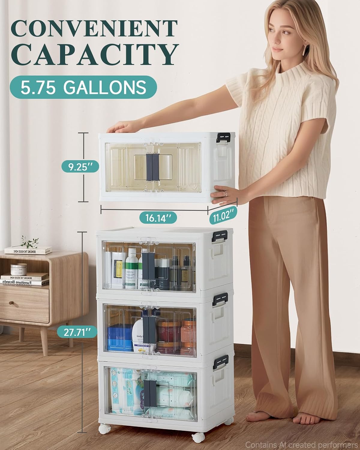 OlarHike 76QT Lockable Storage Bins with Lids - Folding Storage Box with Doors & Wheels, Collapsible Drawers for Home, Dorm, Closets, Office, School, College, Stackable Containers, 4 Pack Cubes