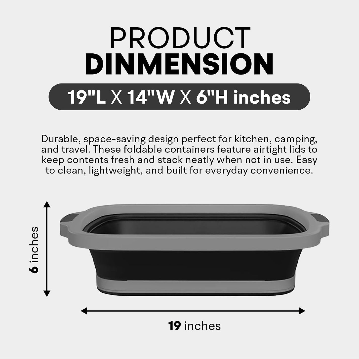 2-Pack XL Collapsible BBQ Prep Tub with Built-in Cutting Board, Lid & Strainer – Multipurpose Meal Prep Container for Outdoor Cooking, BBQ Parties, Kitchen & Travel Use (Black)