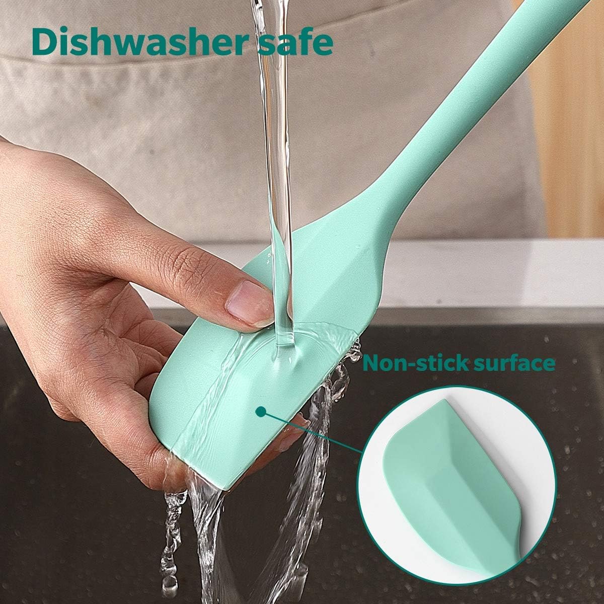 Wanbasion 5 Piece Premium Silicone Spatula Set Heat Resistant, Colorful Rubber Baking Spatula Set, Kitchen Spatula Set Dishwasher Safe for Nonstick Cookware Cooking Mixing Light Green