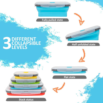 Collapsible Silicone Food Storage Containers Set with Lid & Air Vent,Foldable Lunch Containers(4PCS,Blue,27oz)