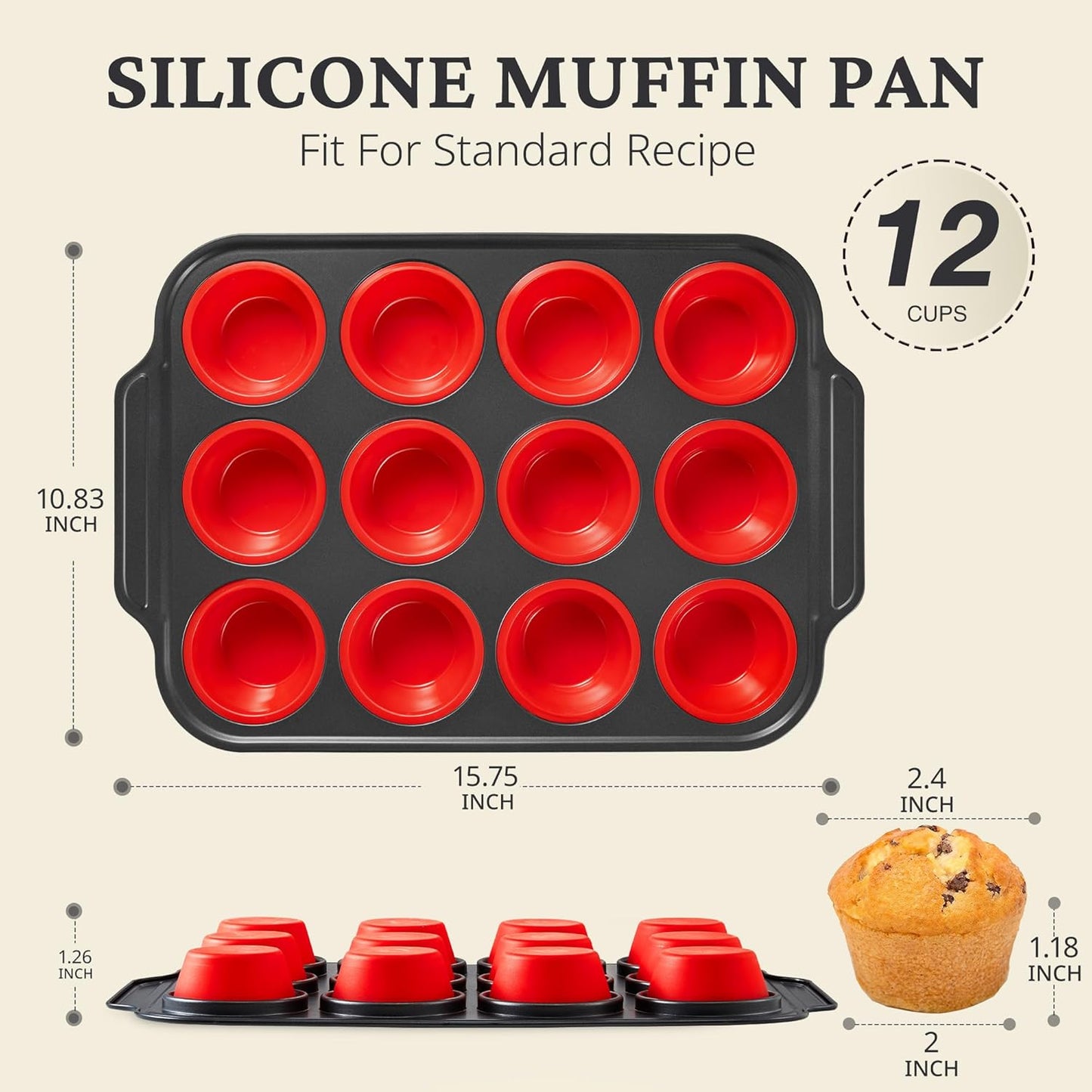 BRONYPRO Silicone Muffin Pans for Baking with Metal Frame, Egg Bite Molds, Cupcake Pans 12 Regular Size, Muffin Tins Easy to Pop Nonstick Non Toxic Bakeware for Oven,Blue
