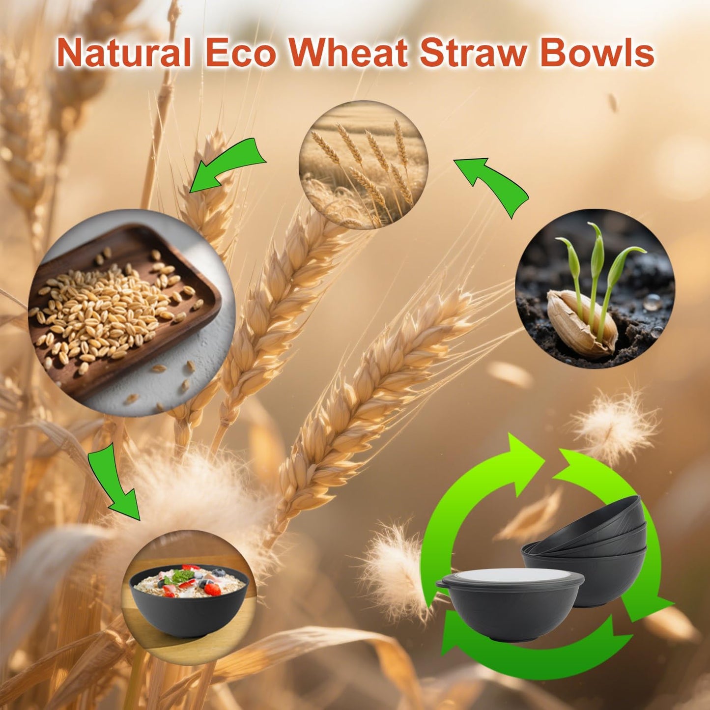 Wrova Wheat Straw Bowls for Kitchen set of 6,Anti-Scald Thick Soup Bowls 40oz,Microwave and Dishwasher Safe Bowl Sets, Unbreakable Cereal Bowl Sets. Vibrant Series