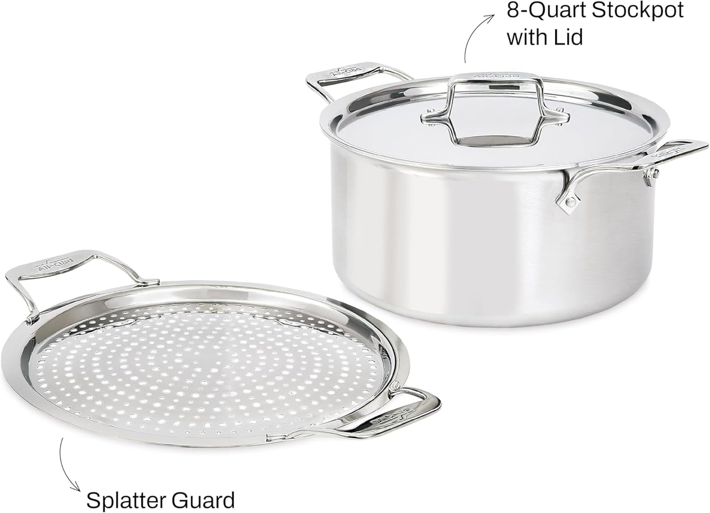 All-Clad Accessory, Stainless Steel Strain & Splatter Guard, 10.5-Inch, Easy, Mess-Free Straining, Multifunctional Design, Pots and Pans, Cookware, Kitchen Gadgets, Cooking Tools, Silver