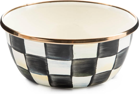 MACKENZIE-CHILDS Enamel Pinch Bowl, Black-and-White Courtly Check