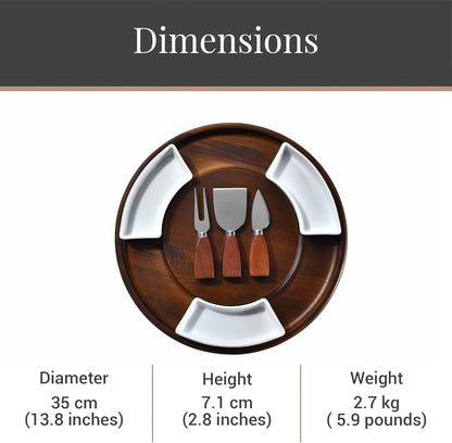 Shanik Acacia Wood Lazy Susan Cheese Board Set – Rotating Charcuterie Platter, Elegant Serving Tray for Appetizers, Snacks, Parties & Weddings