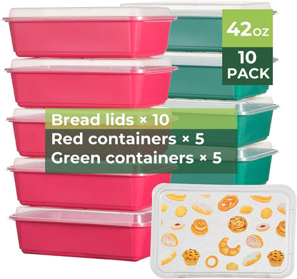 10 Pack 42 oz Meal Prep Containers, Reusable Plastic Food Prep Storage Containers with Printed Lids, Stackable, Leakproof, Microwave & Freezer & Dishwasher Safe,To Go Take Out Box, Avocado