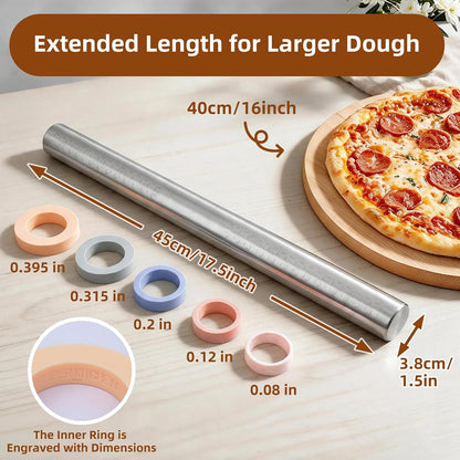 Adjustable Rolling Pin with Thickness Rings for Baking -Roller for Cake Pop