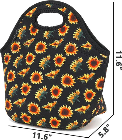 FlowFly Neoprene kids Lunch box Insulated Soft Bag Mini Cooler Thermal Meal Tote Kit for Boys, Girls,Men,Women,School,Work, Office,Black