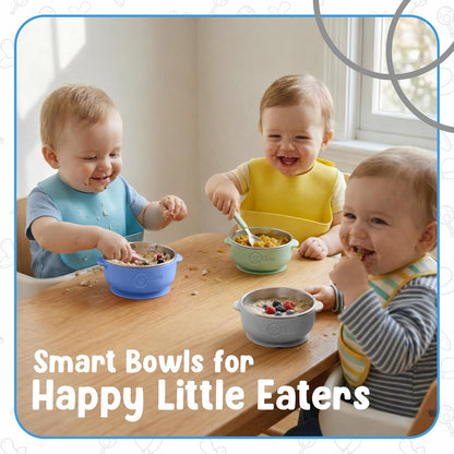 o'doe Suction Bowls for Baby - Non-Toxic Stainless Steel Baby Bowls 5" with Non-Slip Removable Silicone Shell - BPA-Free Toddler Bowls (Dark Blue + Powder Blue + Grey + Green)
