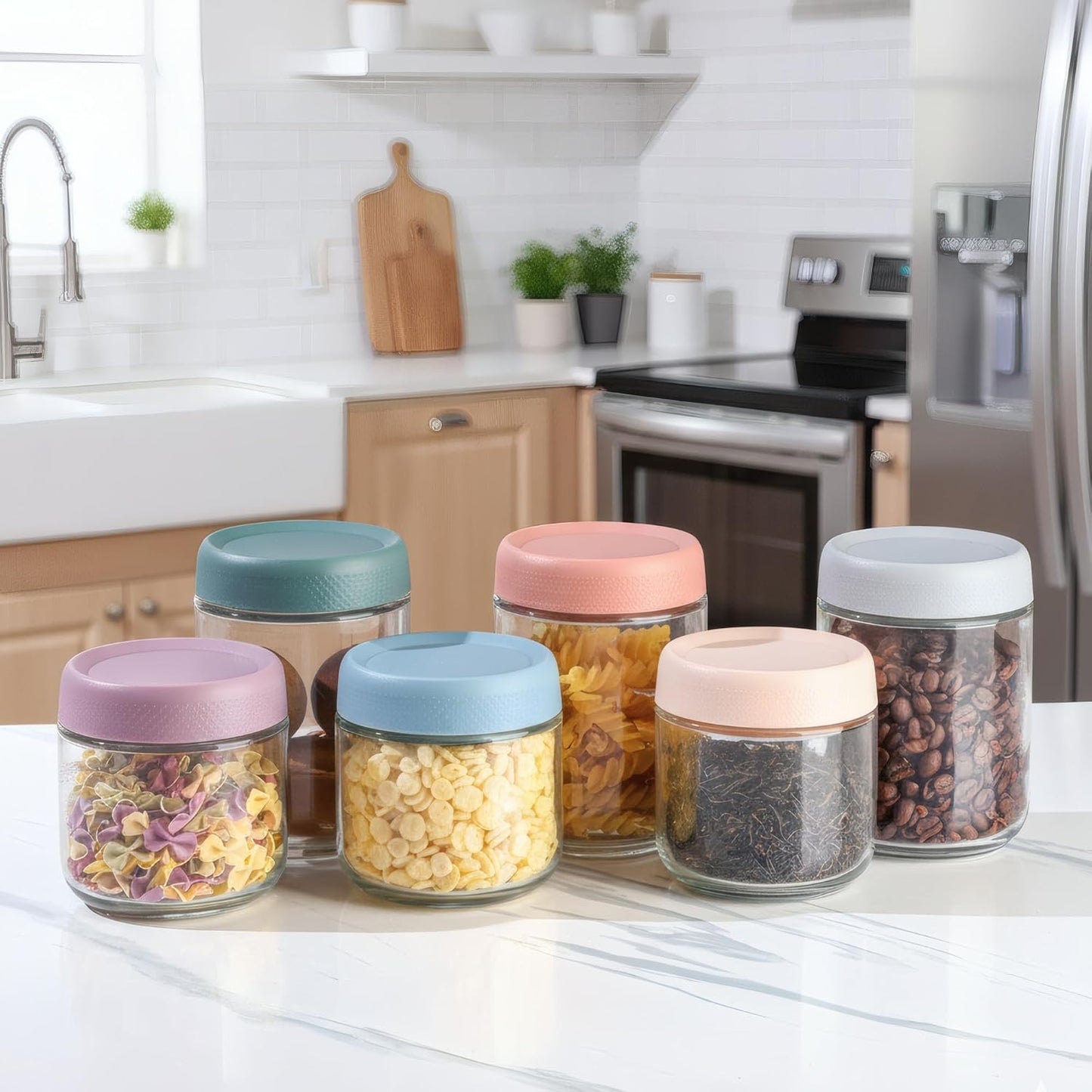 CATIFLIN 6-Pack Overnight Oats Containers with Lids, 16oz & 10oz Glass Mason Jars, Airtight Wide-Mouth Food Storage Containers for Meal Prep, Yogurt, Salad, Snacks, Chia, and Baby Food