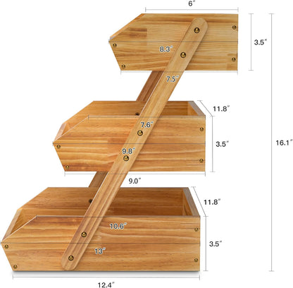 G.a HOMEFAVOR Large Bamboo Fruit Basket, 2-Tier Fruit Bowl for Kitchen Counter, Vegetable Storage Stand for Fruit Shop, 15 mm Thickness (Self-assembly)