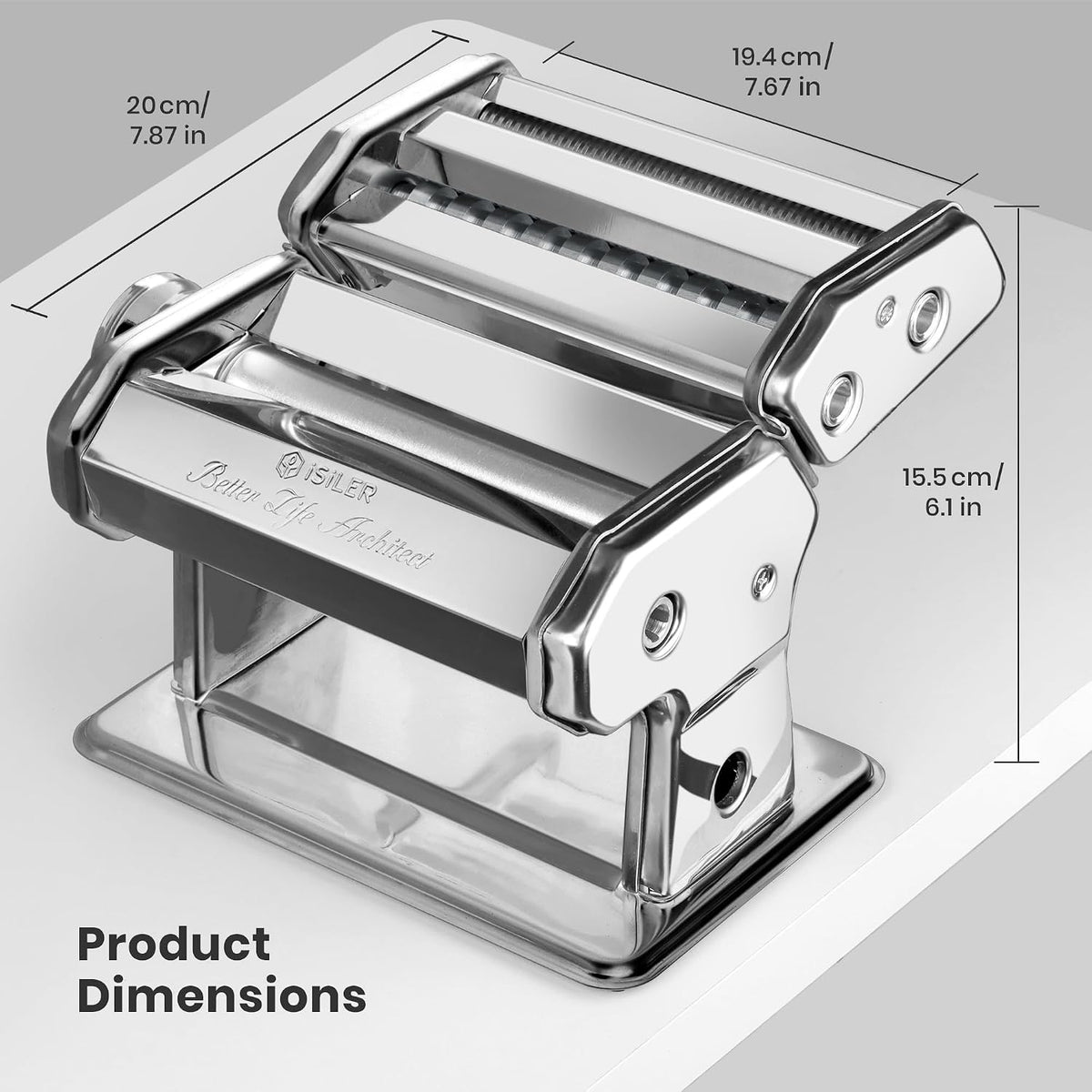 3-in-1 Pasta Maker, 9 Thickness Settings, Dough Rollers & 2 Size Cutters