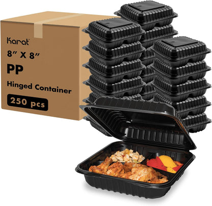 Karat FP-HC99PP-3CU 9"X 9" PP Hinged Containers 3 Compartment - (Case of 200)