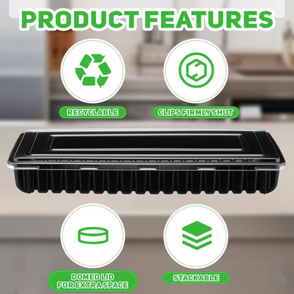 30 Pack Catering Trays with Lids 14 Inch Reusable Serving Tray with Lid Plastic Party Platters for Catering, Buffet, Takeout Food, Picnics & Events(14.17 x 6.29 x 2.16 Inch)