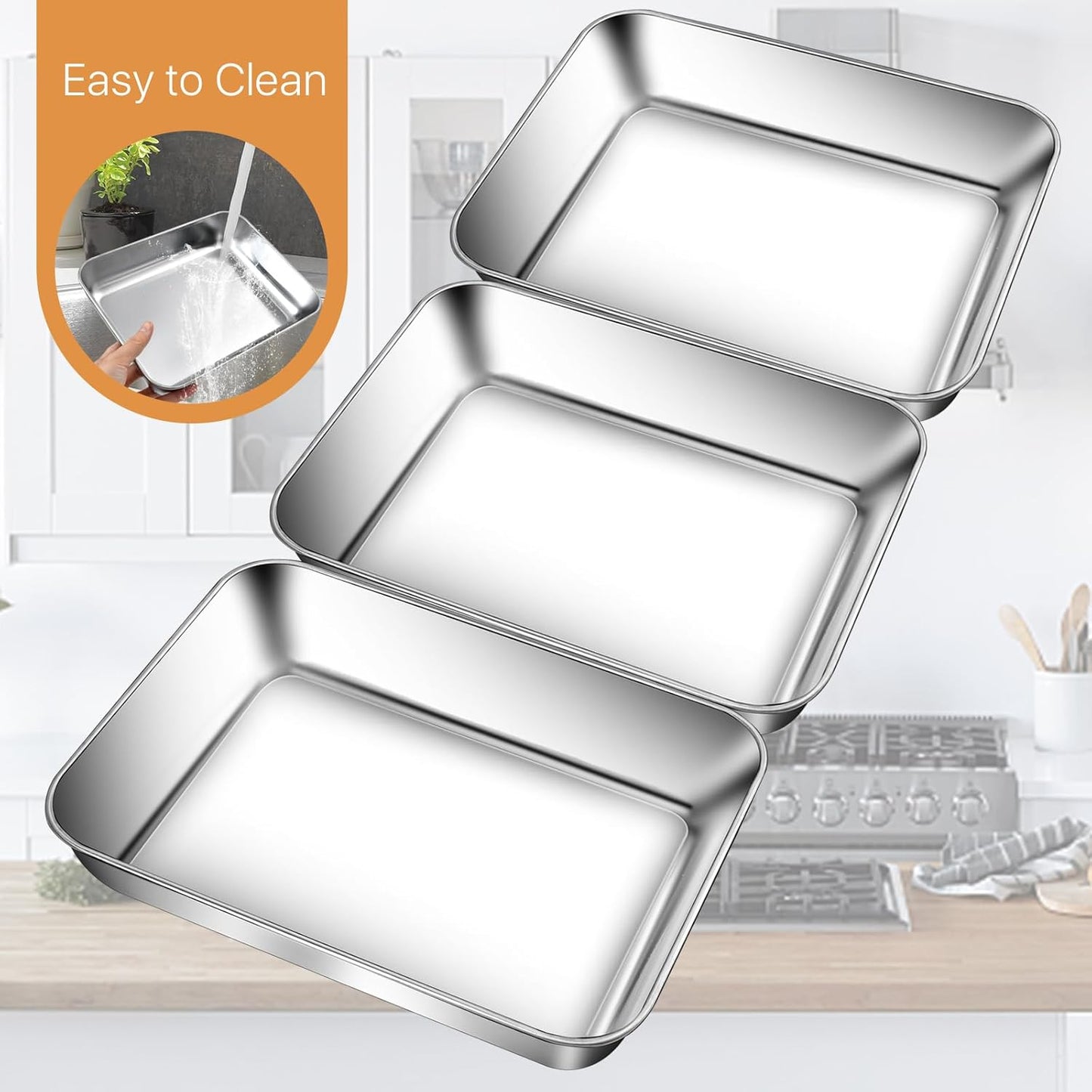 3 Set Stainless Steel Breading Trays Set with Lids, Dust Proof Breading Pans with Tong for Dredging Chicken Breasts，Marinating Meat, Food Prep Trays Oven & Dishwasher Safe