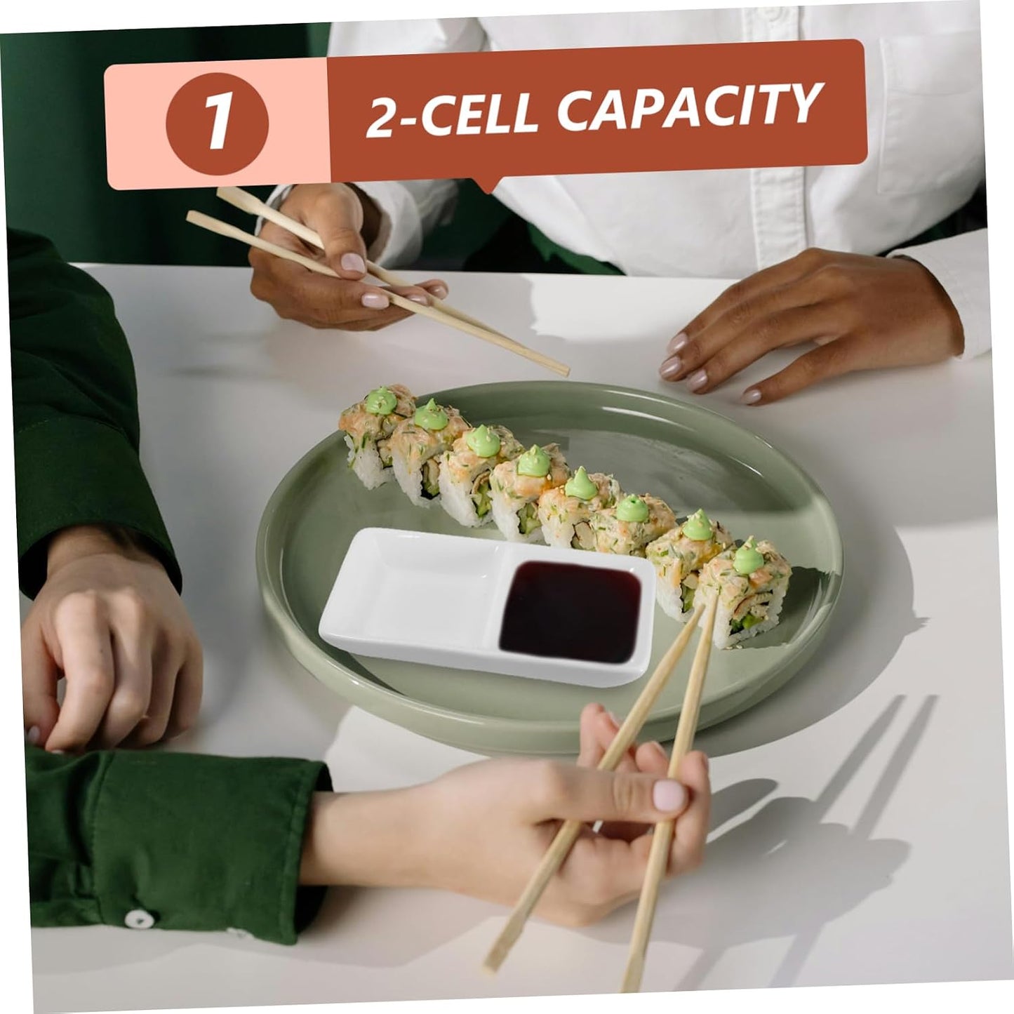 Luxshiny 5.5 Inch Ceramic Sauce Dish Plate 2-compartment Snack Serving Tray for Appetizers Divided Sauce Dishes Lid