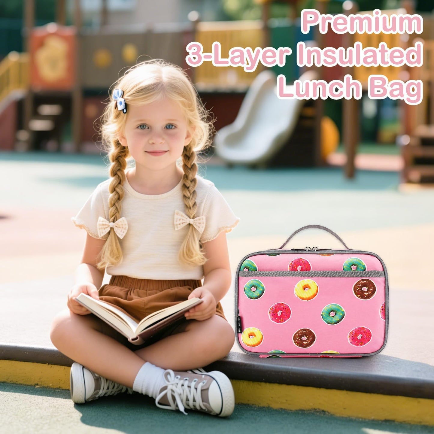 FlowFly Kids Lunch box Insulated Soft Bag Mini Cooler Back to School Thermal Meal Tote Kit for Girls, Boys, Astronaut - Colors B
