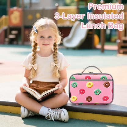 FlowFly Kids Lunch box Insulated Soft Bag Mini Cooler Back to School Thermal Meal Tote Kit for Girls, Boys, Astronaut - Colors B