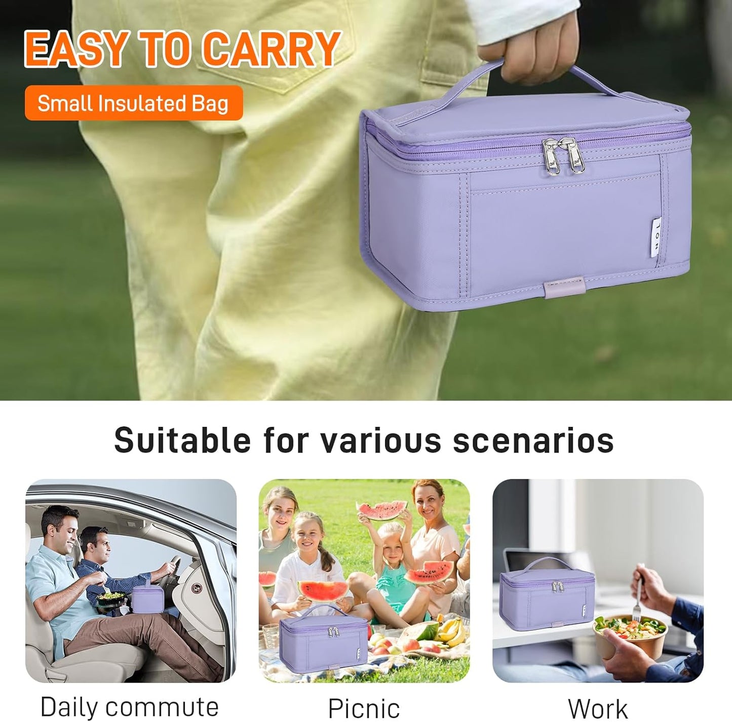 NOL Mini Insulated Lunch Bag for Women Men Kids | Small Leakproof Reusable Lunch Tote | Fits 6 Cans 330ml | Thermal Cooler for Work School Picnic Camping, Navy blue