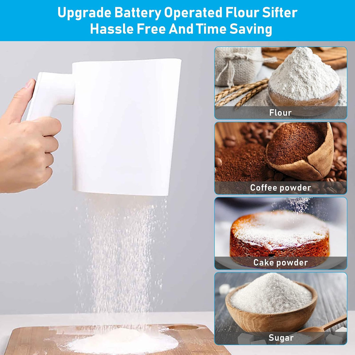 Electric Flour Sifter, 4 Cup Battery Operated Handheld Sifter for Baking