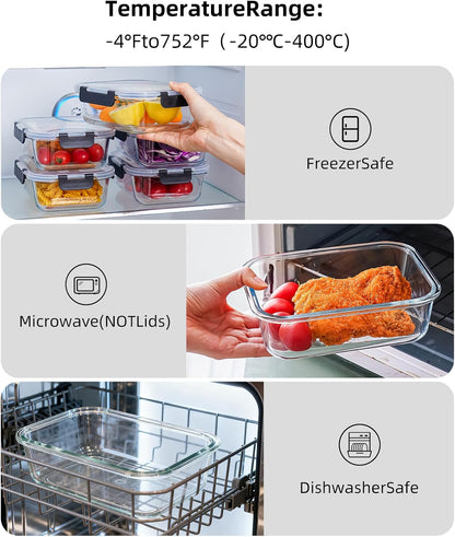 Glass Food Storage Containers with Airtight Lids, 5-Piece Set, Freezer Safe, Microwave Safe, Leak Proof