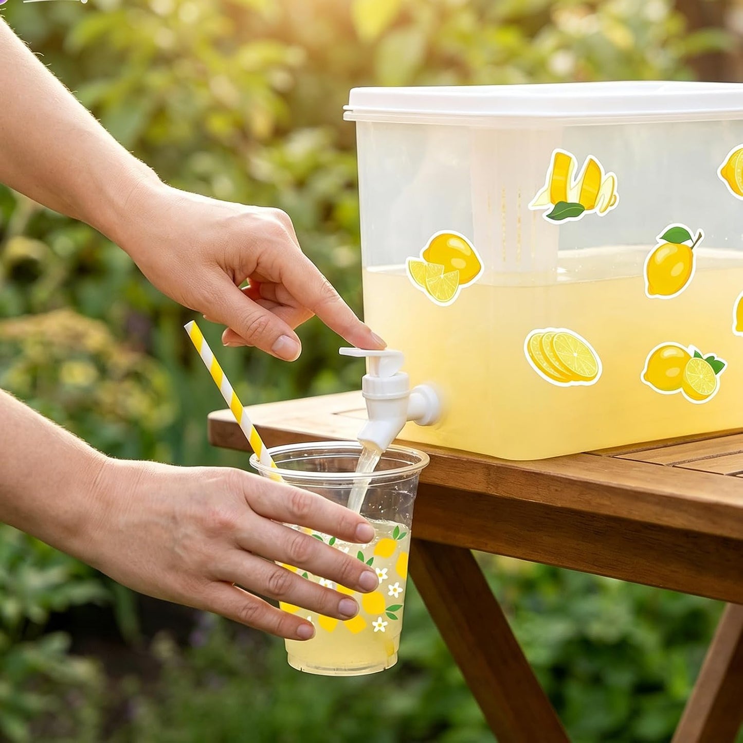 JarThenaAMCS Lemonade Stand Supplies Kits 8.8L Plastic Drink Dispenser with Spigot 50 Sets 12 Oz Disposable Cups with Lids Straws for Water Tea Beverages Juice