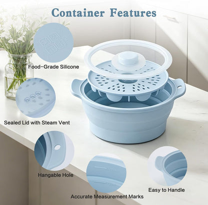 42oz Upgraded Silicone Foldable Microwave Steamer (Light Green)